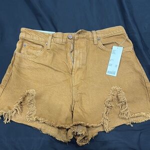 BDG Tan Distressed Jean Shorts Frayed Hem